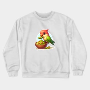 cute love birds are eating Mexican specialties, Tacos, Burritos, Enchiladas, Quesadillas, Guacamole, Fajitas, Chiles Rellenos, Tamales, Mole, Chilaquiles, Crewneck Sweatshirt